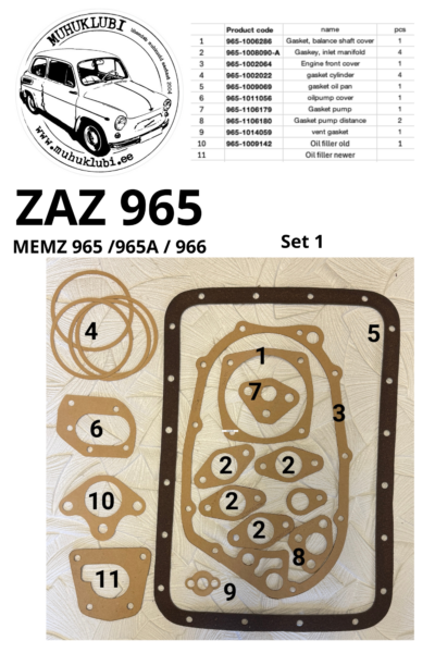 Mootori tihendite komplekt MEMZ 965 / 965A / 966 (basic)