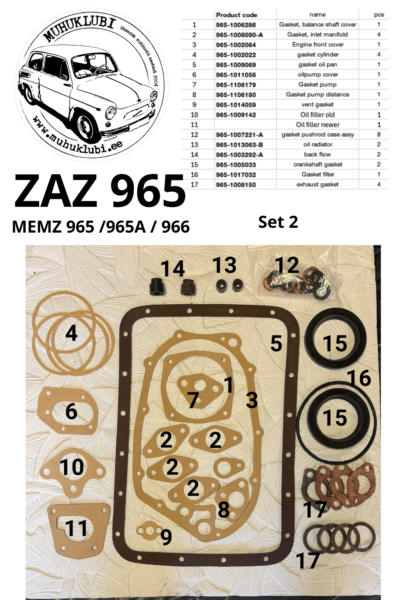 Mootori tihendite komplekt MEMZ 965 / 965A / 966 (full) täiskomplekt